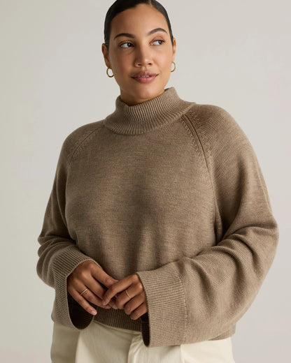 Australian Merino Wool Cropped Mock Neck Sweater - XS / Heather Bone