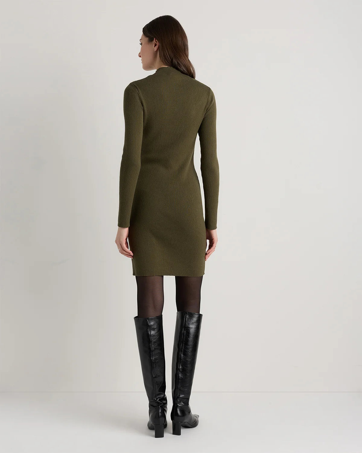 Cotton Cashmere Mock Neck Mini Dress - XS / Mocha Heather