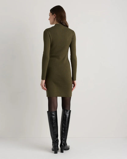 Cotton Cashmere Mock Neck Mini Dress - XS / Mocha Heather