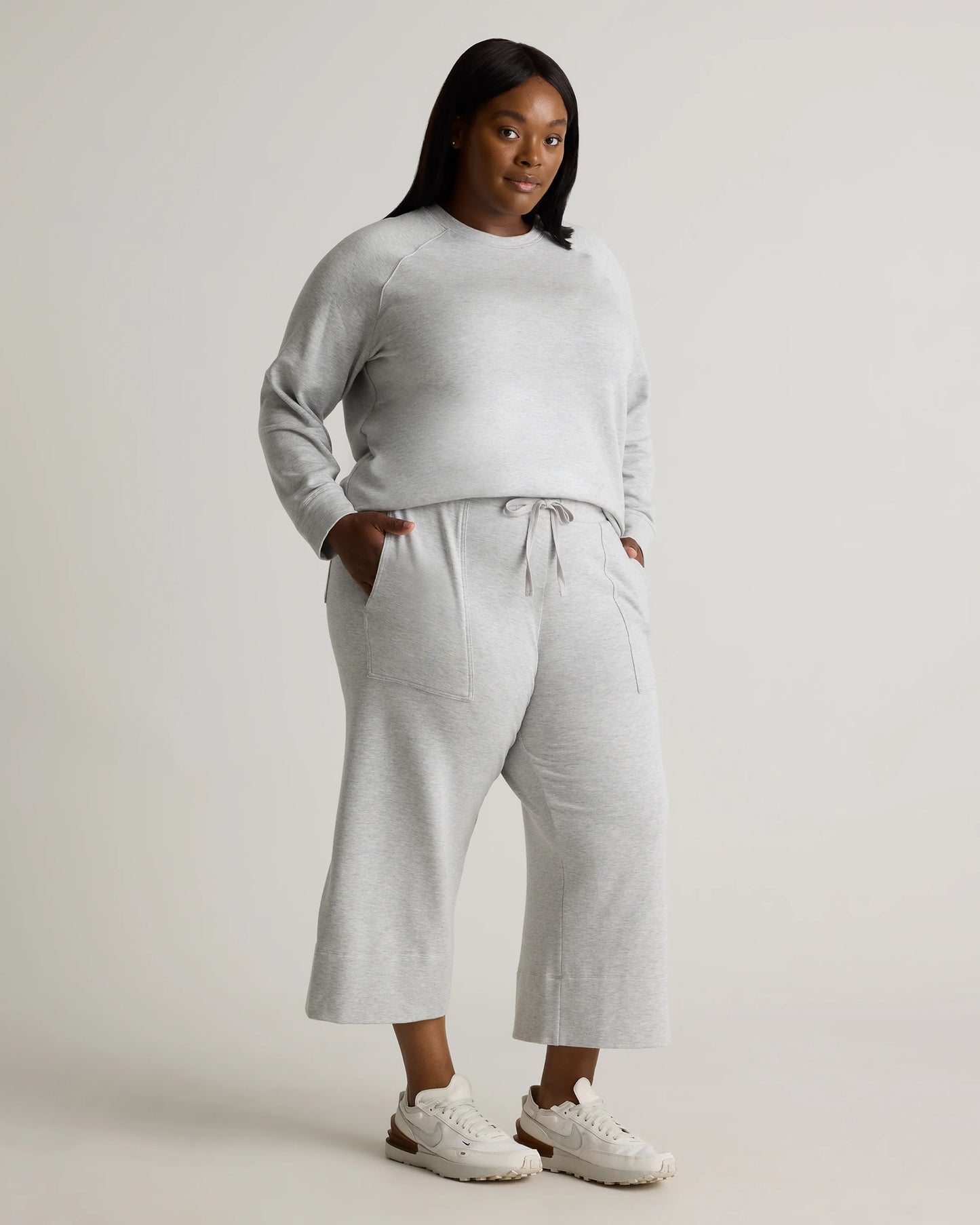 SuperSoft Fleece Cropped Wide Leg Pants - 1X / Heather Grey