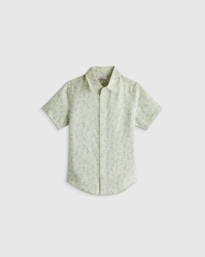100% European Linen Printed Short Sleeve Shirt - 2T / Multi Palm