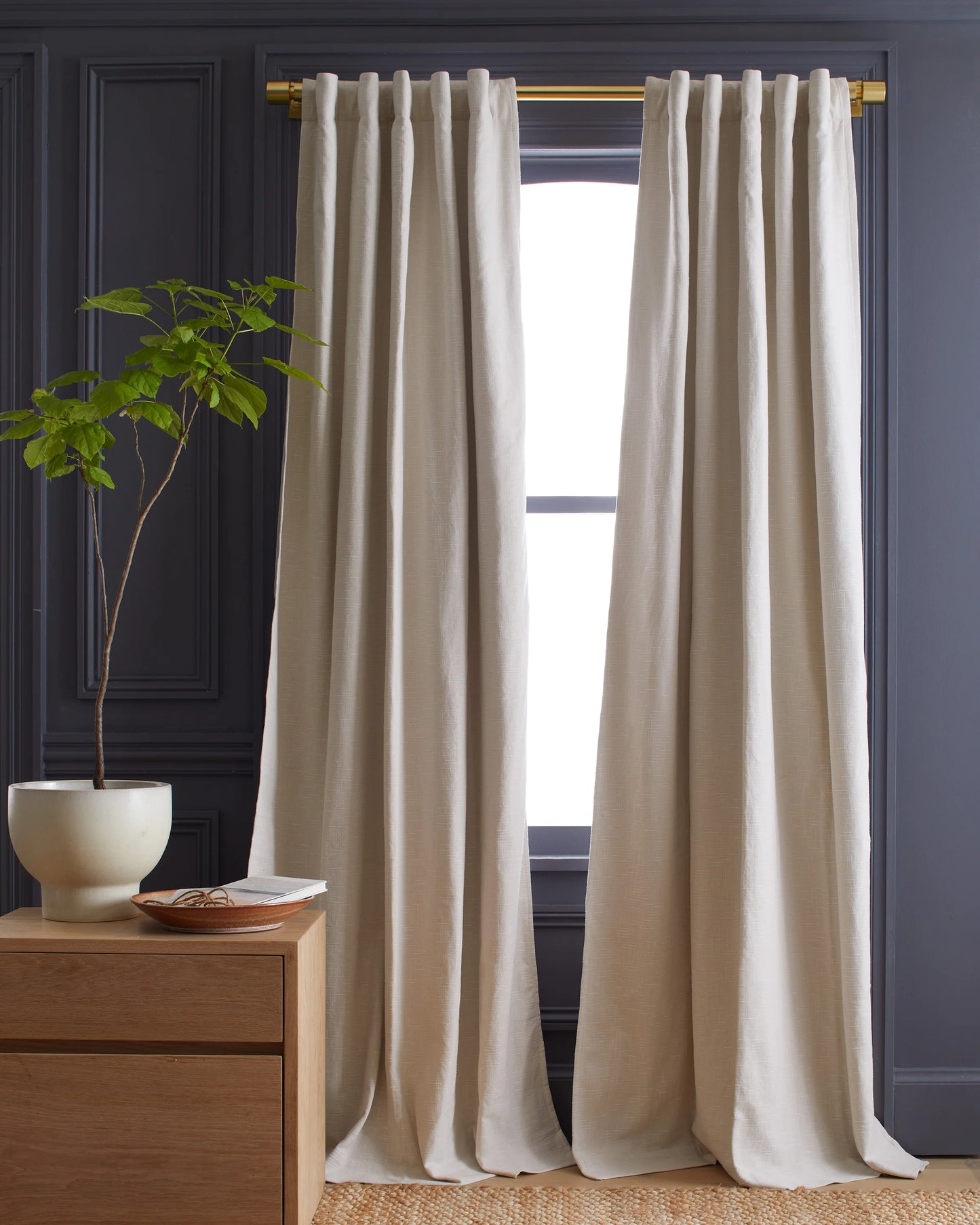 Cotton Slub Room Darkening Curtain - Single Panel - 48x84 / White