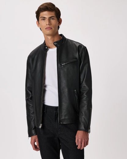 100% Leather Café Racer Jacket - S / Rich Brown
