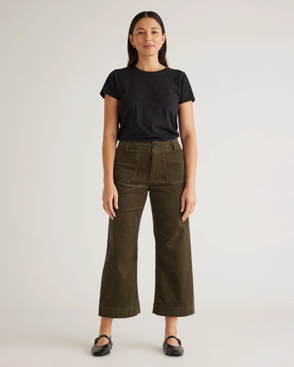 Organic Stretch Corduroy Cropped Wide Leg Pants - 0 / Black