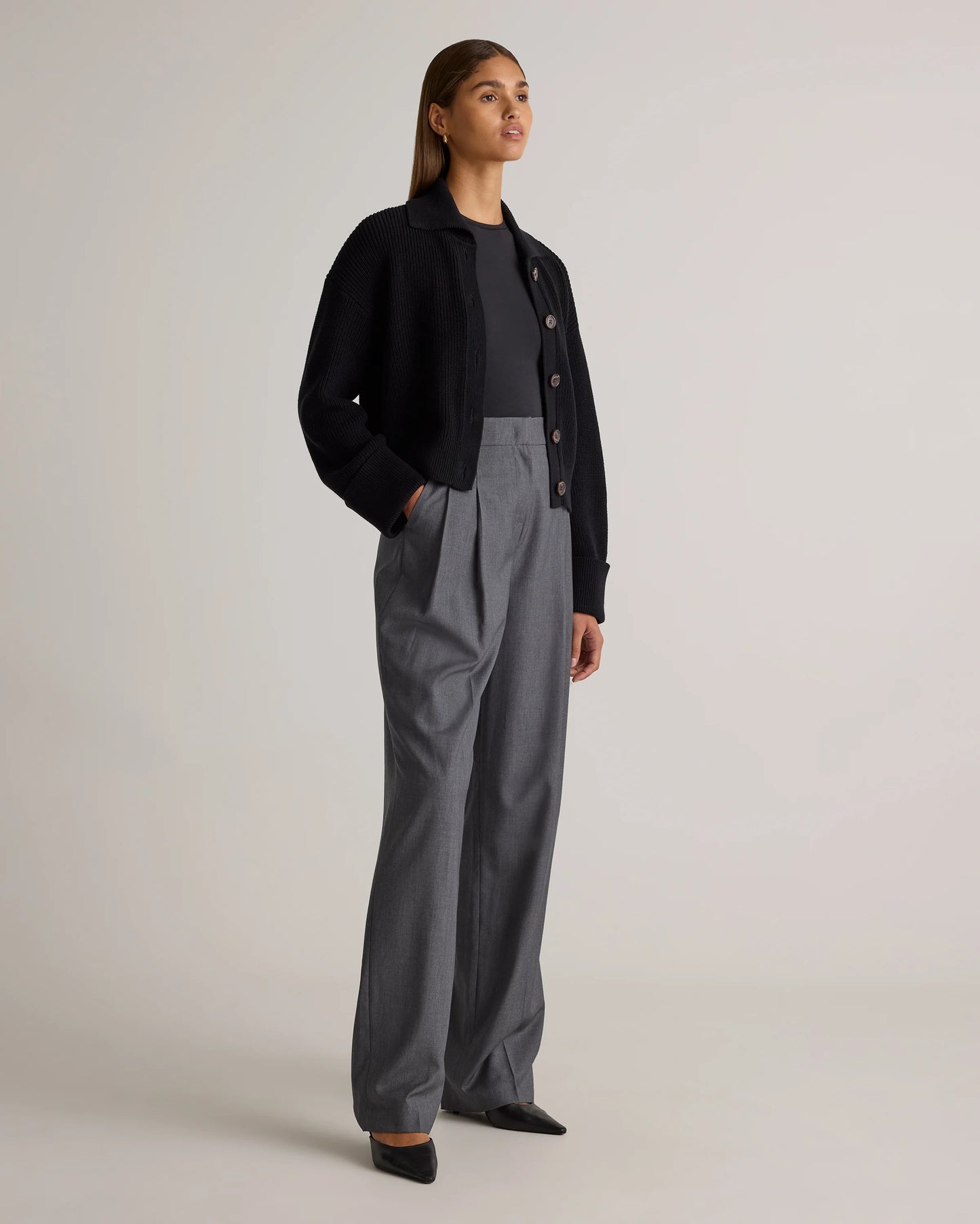 100% Organic Cotton Fisherman Collared Cardigan - XS / Heather Dove Grey