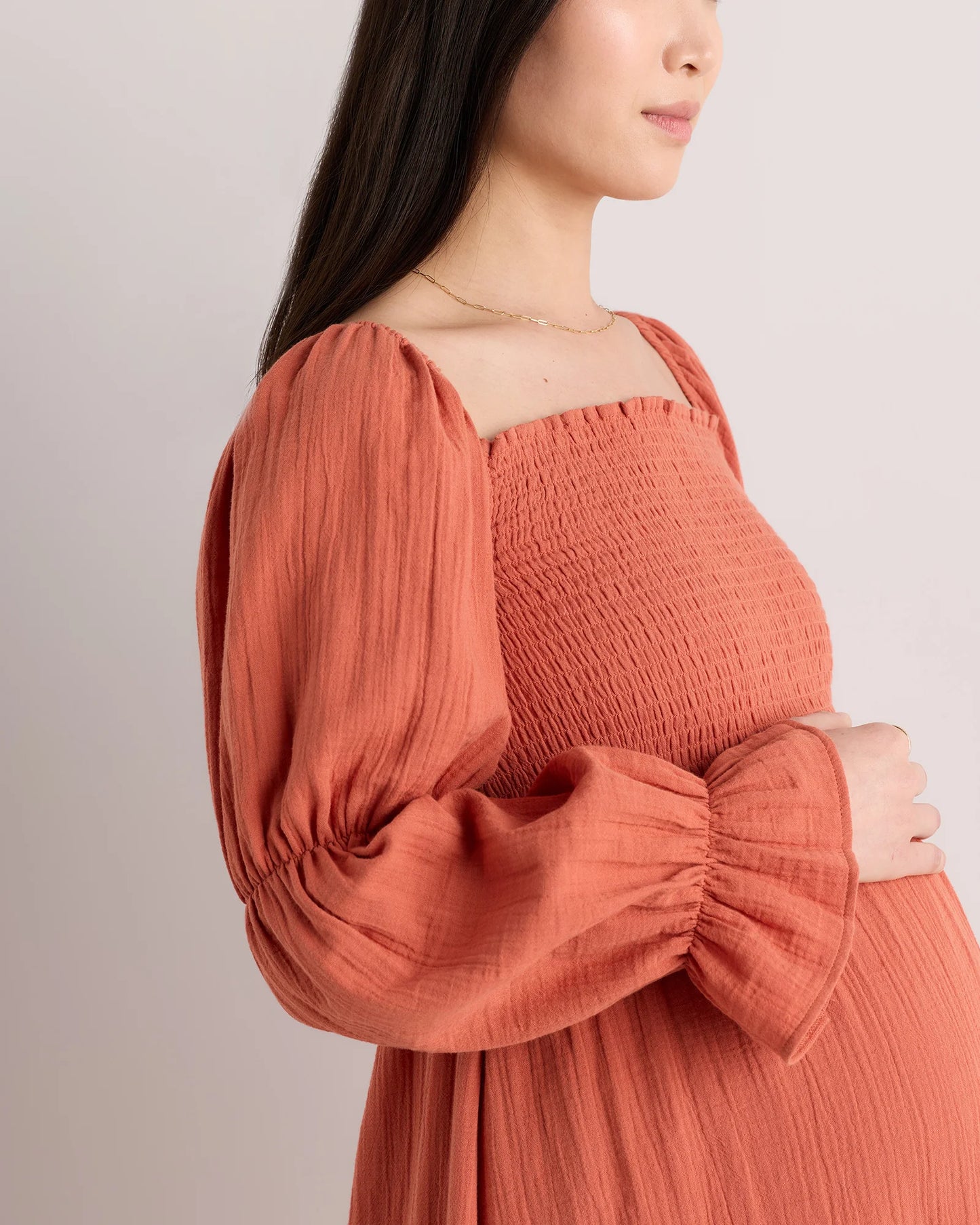 100% Organic Cotton Gauze Maternity Smocked Midi Dress - XS / Wild Cherry