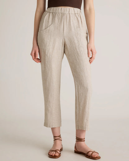 100% European Linen Tapered Ankle Pants - XS / Blue Pinstripe