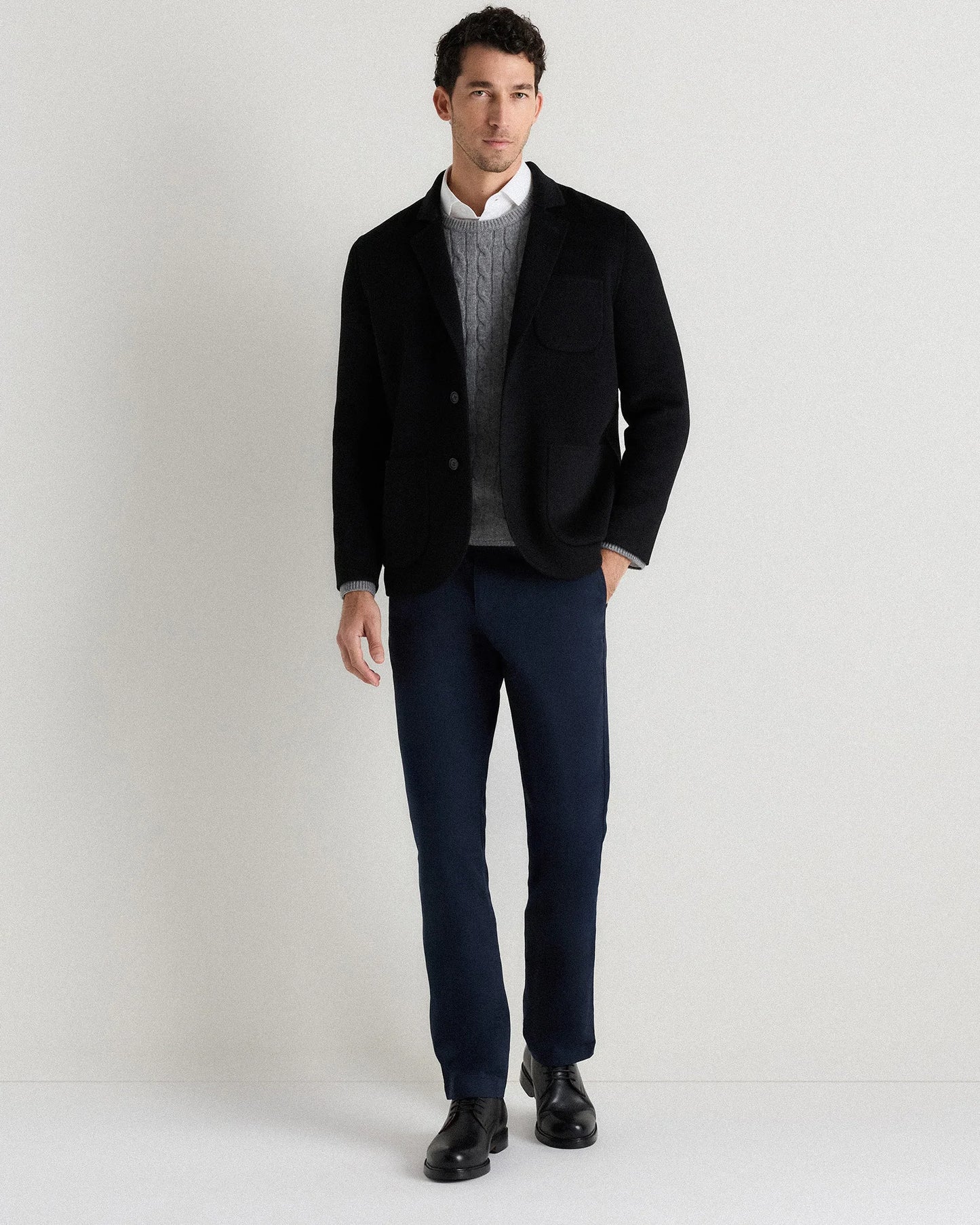 100% Mongolian Cashmere Double-Faced Chore Blazer - S / Heather Charcoal