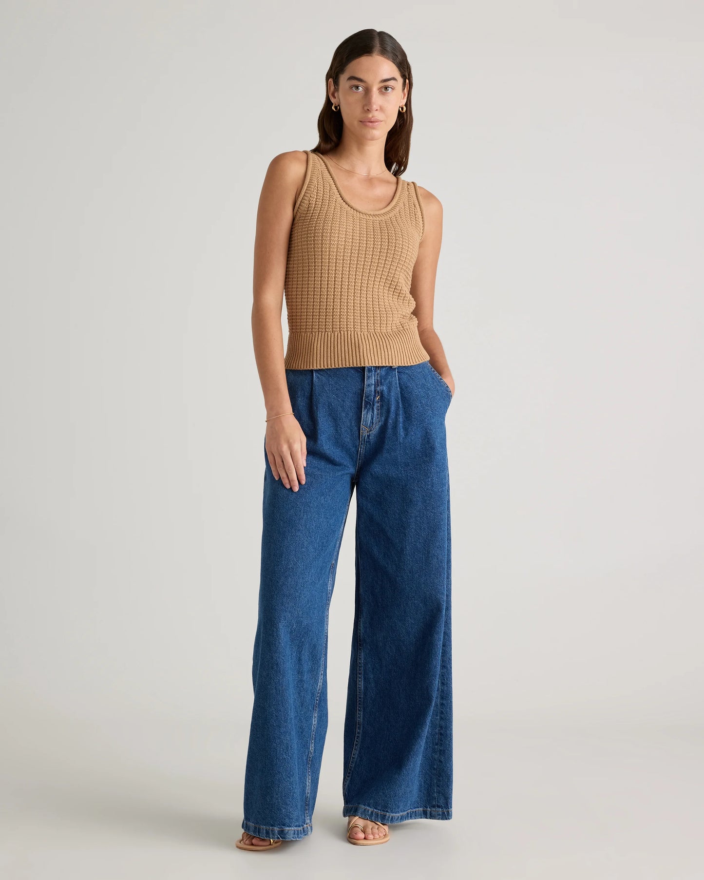 100% Organic Cotton Waffle Cropped Sweater Tank - XS / Heather Dove Grey