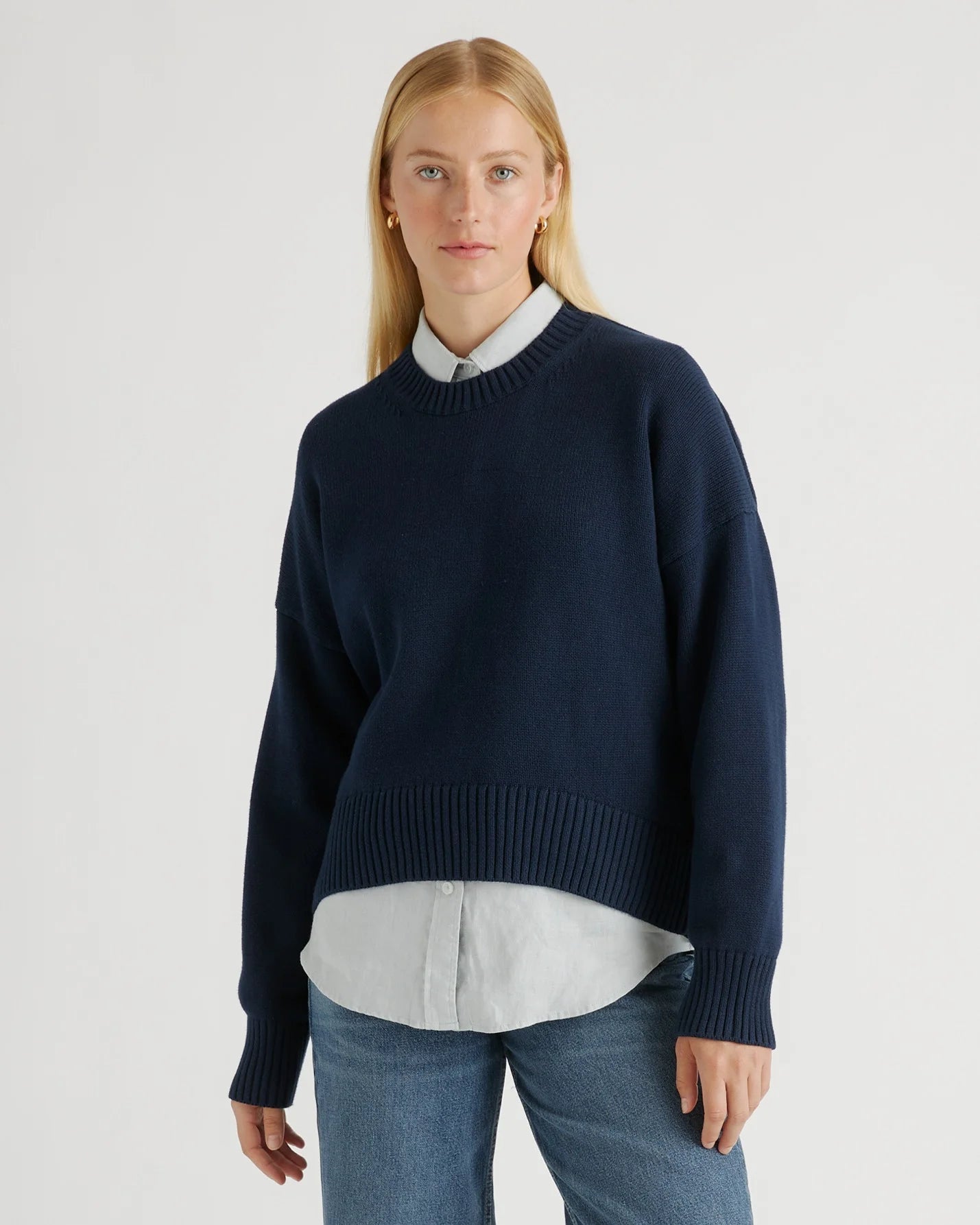 100% Organic Cotton Boyfriend Crew Sweater - XS / Speckled Beige