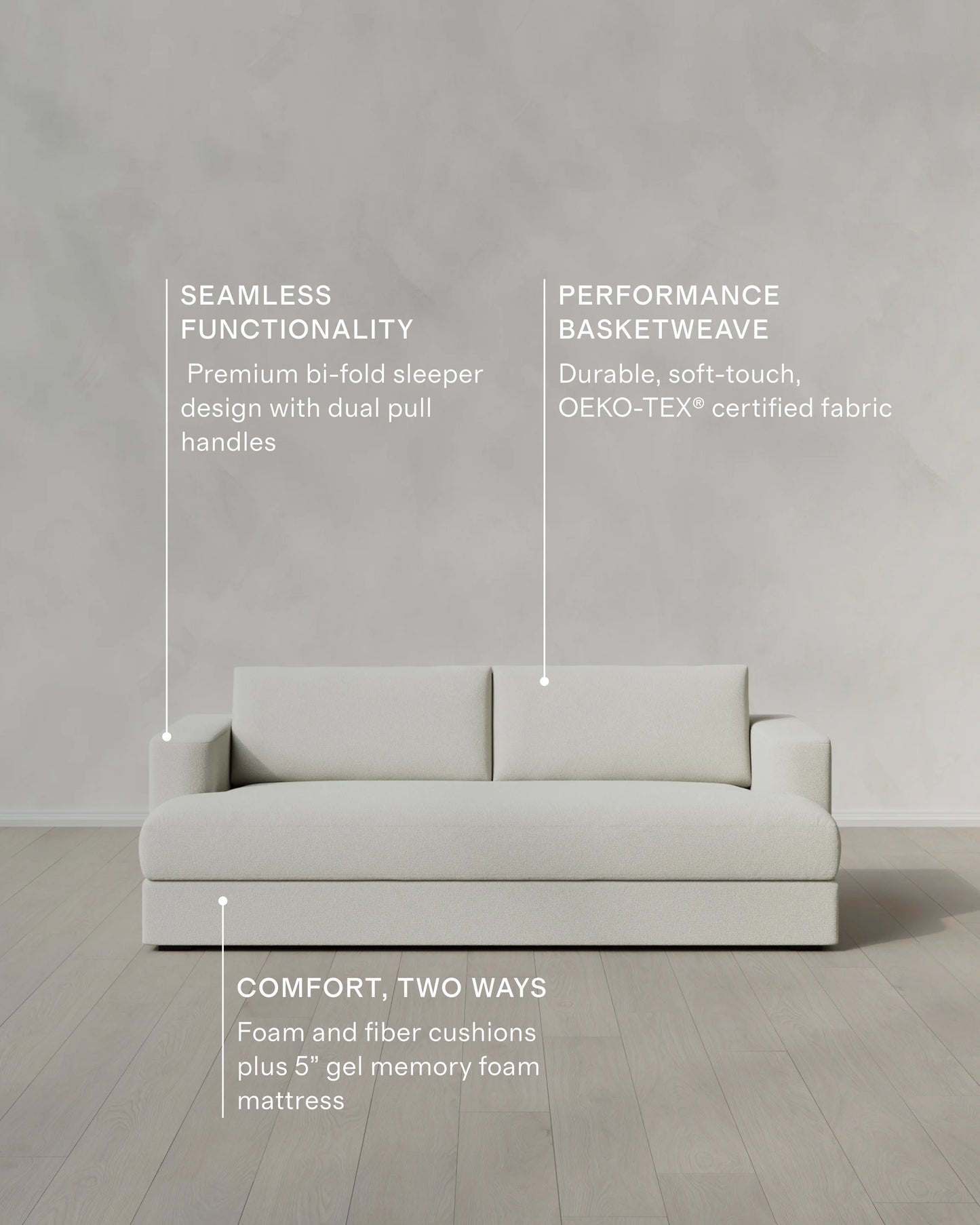 Sierra Curved Arm Sleeper Sofa in Performance Basketweave - One Size / Flax