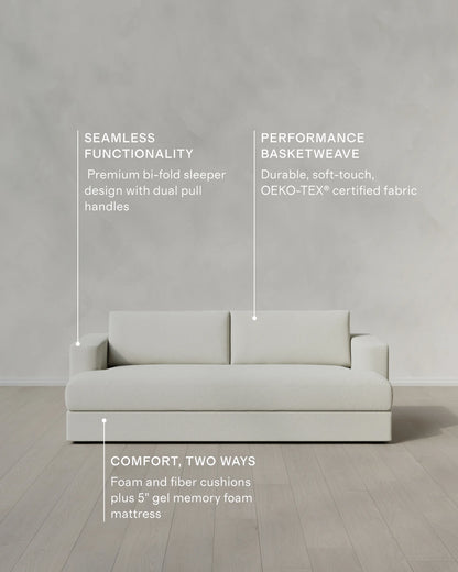Sierra Curved Arm Sleeper Sofa in Performance Basketweave - One Size / Flax