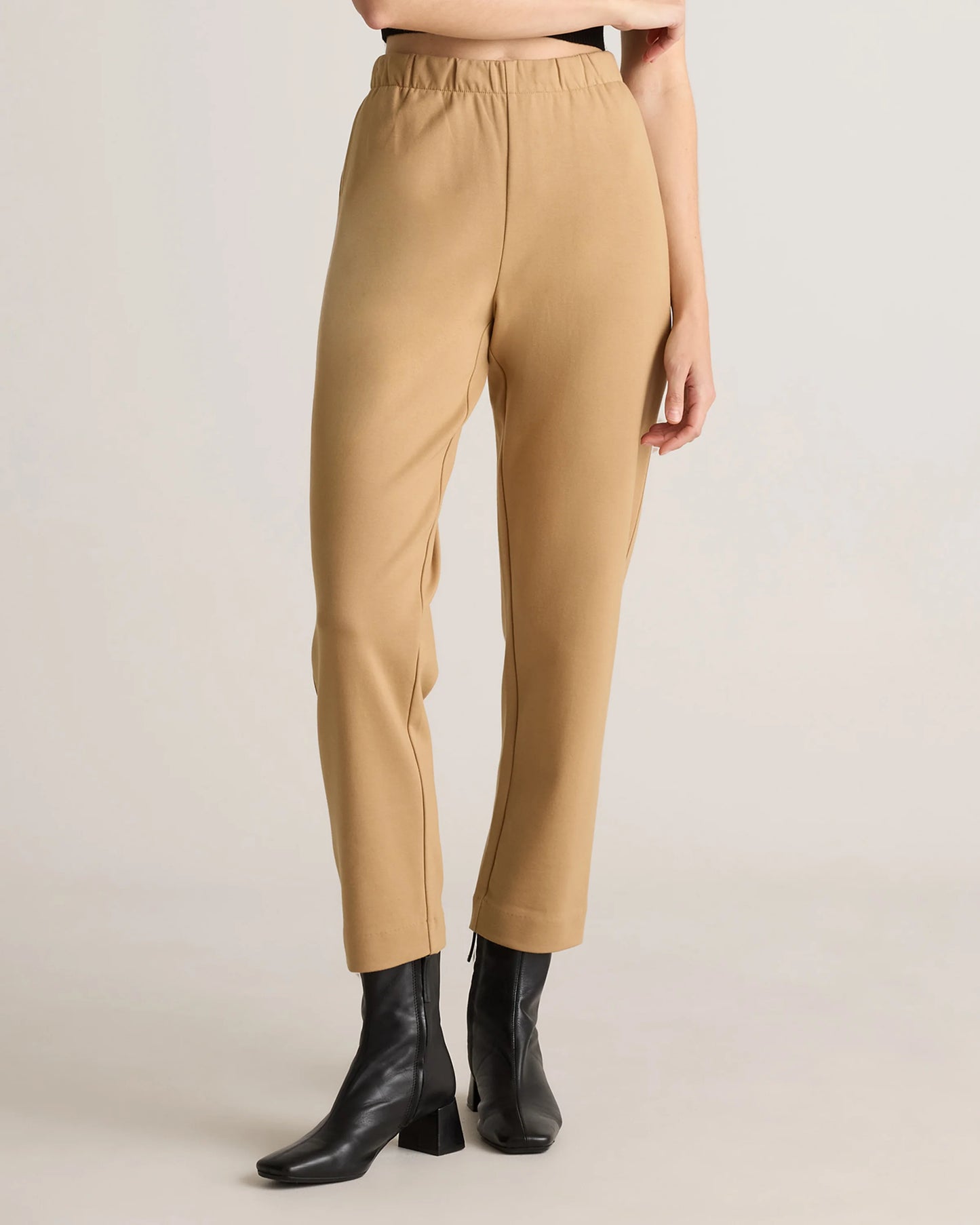 Organic Cotton Double Knit Straight Pants - XS / Soft Camel