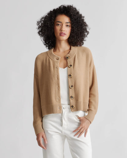 100% Organic Cotton Cropped Cardigan - XS / Heather Brown