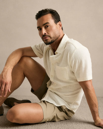 Organic Cotton Stretch Selvage Short Sleeve Shirt - S / Olive