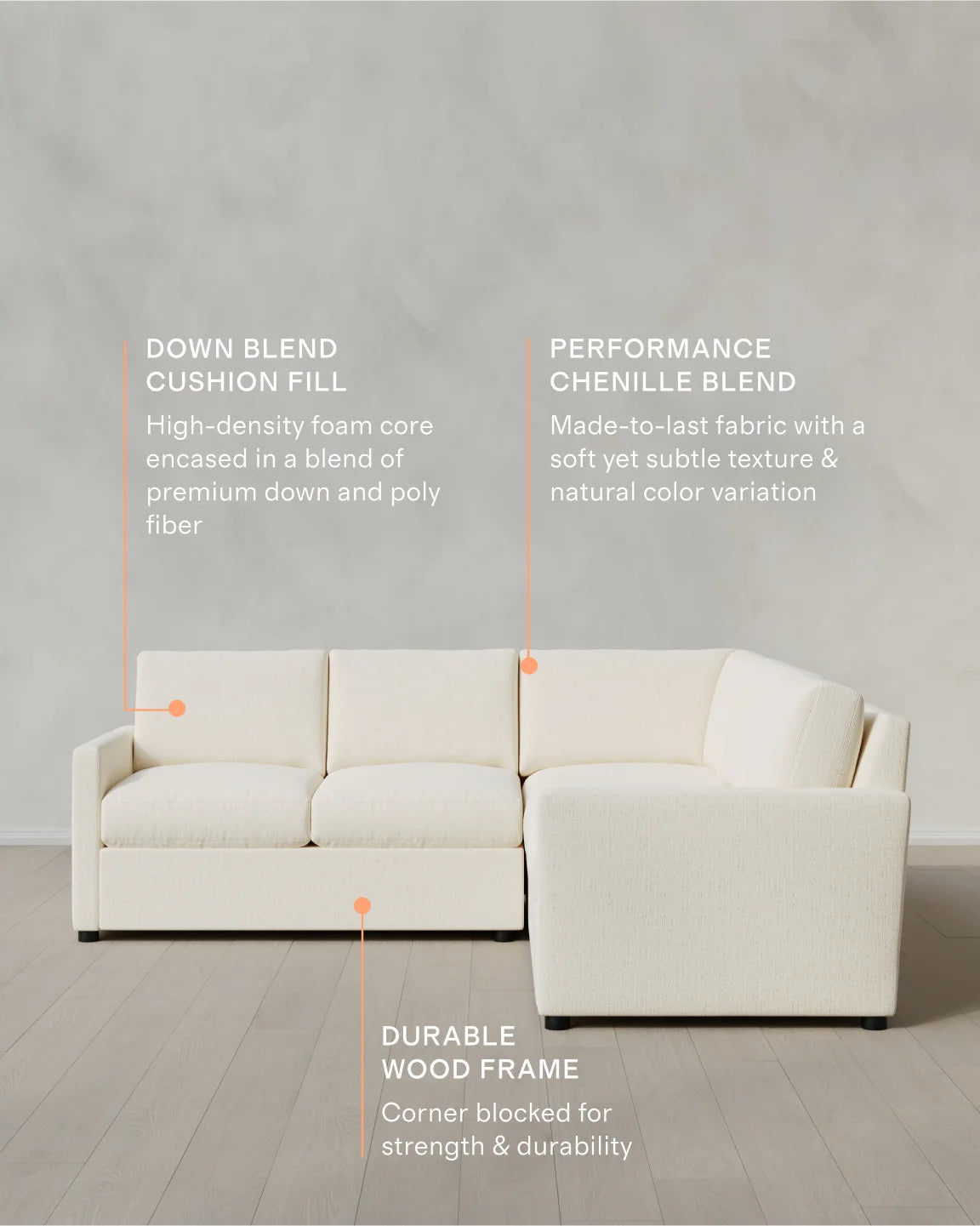Brennan L Sectional in Performance Chenille Linen Blend - 99x99 / Snow