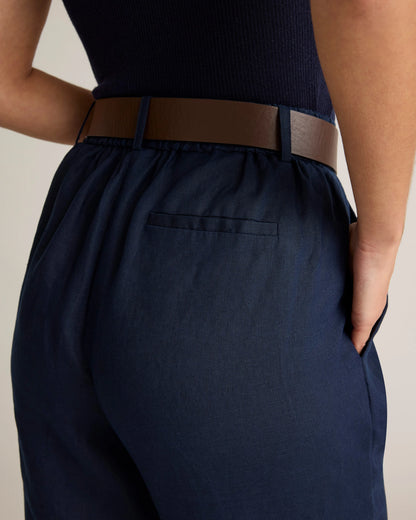 100% European Linen Pleated Trouser - 6 / Deep Navy