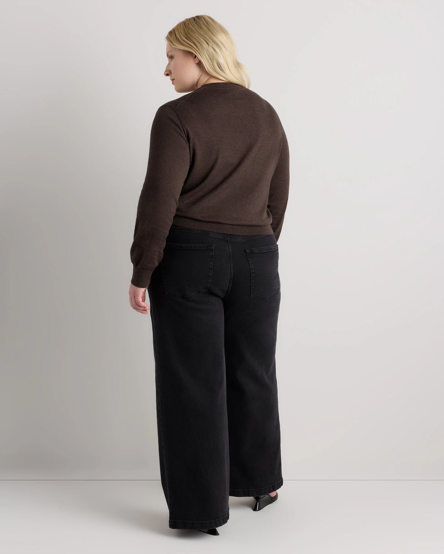 Lightweight Cotton Cashmere Crew Sweater - 1X / Black