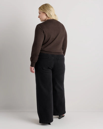 Lightweight Cotton Cashmere Crew Sweater - 1X / Black