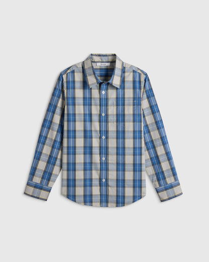 100% Cotton Poplin Printed Long Sleeve Button Down - 6 / Blue Multi Plaid