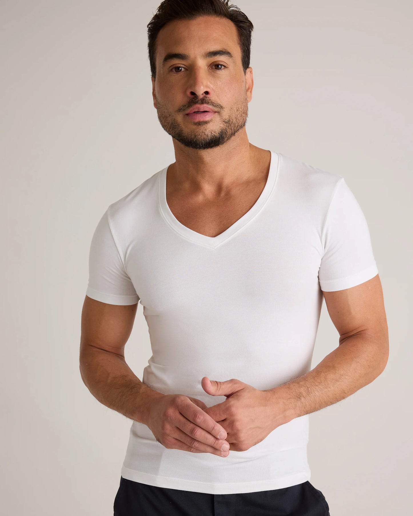Soft Stretch V-Neck Undershirt (3-Pack) - S / Classic White