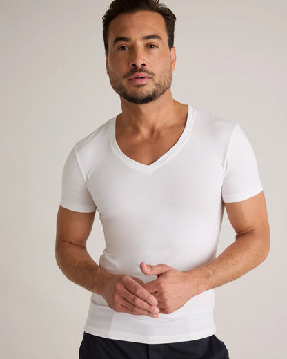 Soft Stretch V-Neck Undershirt (3-Pack) - S / Classic White