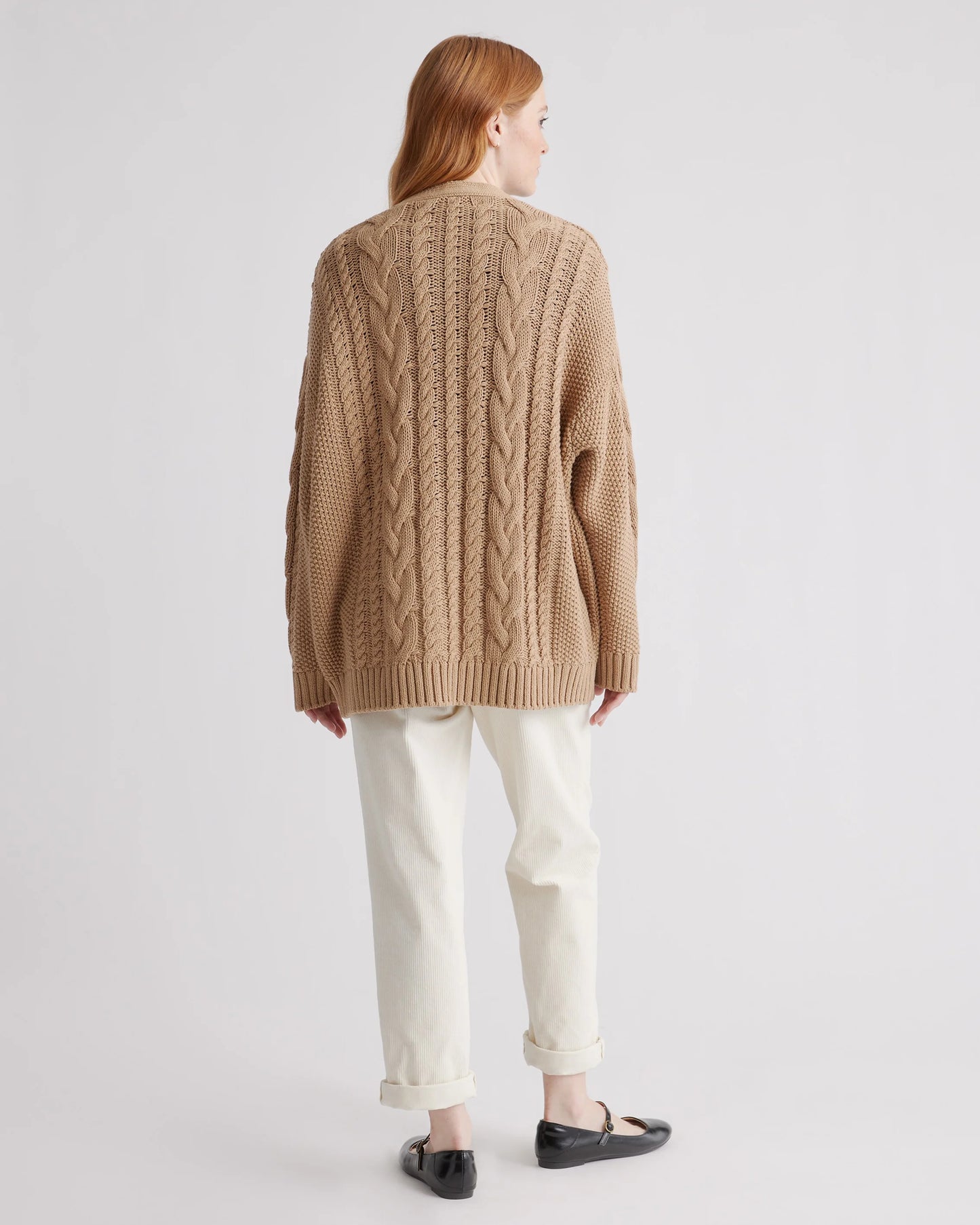 100% Organic Cotton Oversized Cable Cardigan - XS / Heather Brown