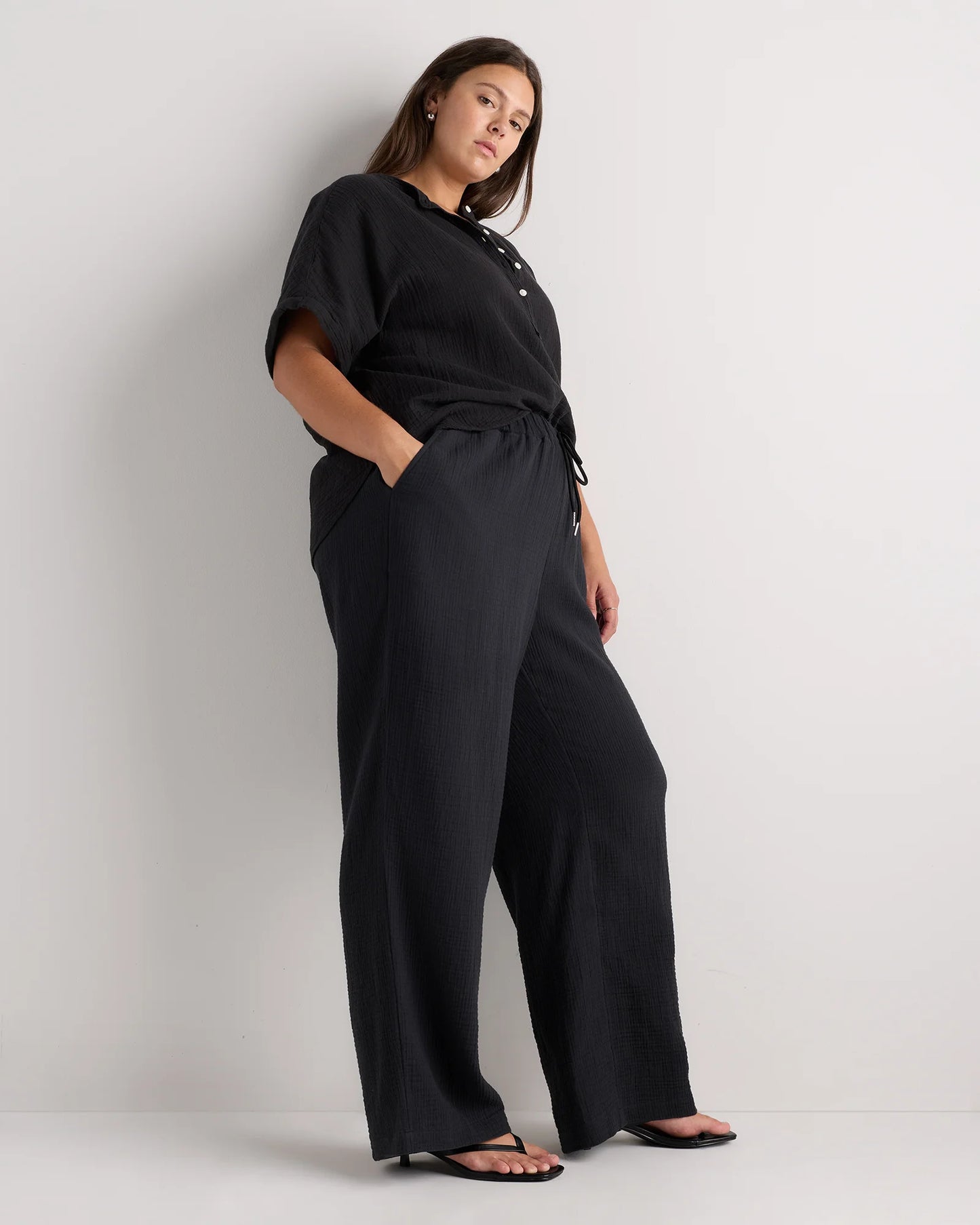 100% Organic Cotton Gauze Straight Leg Pants - 1X / Indigo Blue