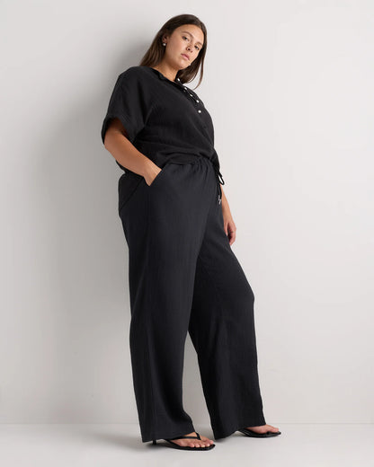 100% Organic Cotton Gauze Straight Leg Pants - 1X / Indigo Blue
