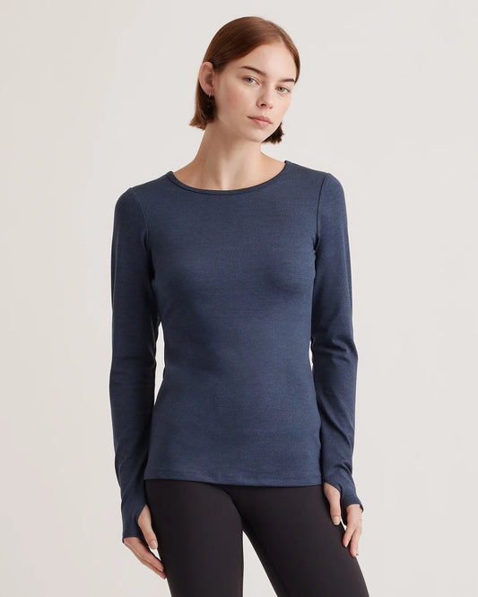 Ultra-Soft Fitted Long Sleeve Top - XS / Heather Navy