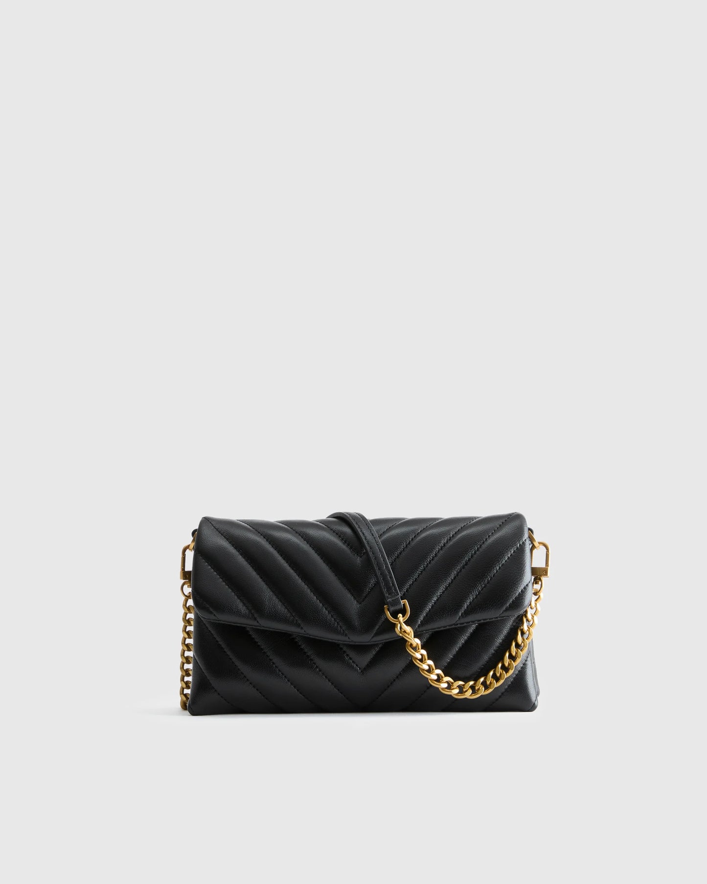 Italian Leather Quilted Wallet Crossbody - One Size / Black/Gold