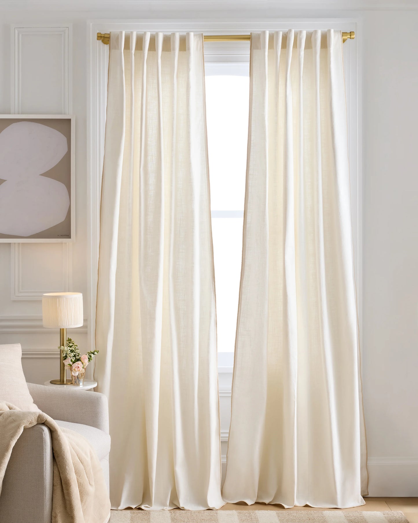 Piped Edge Cotton Curtain - Single Panel - 48x84 / Ivory/Black Piping