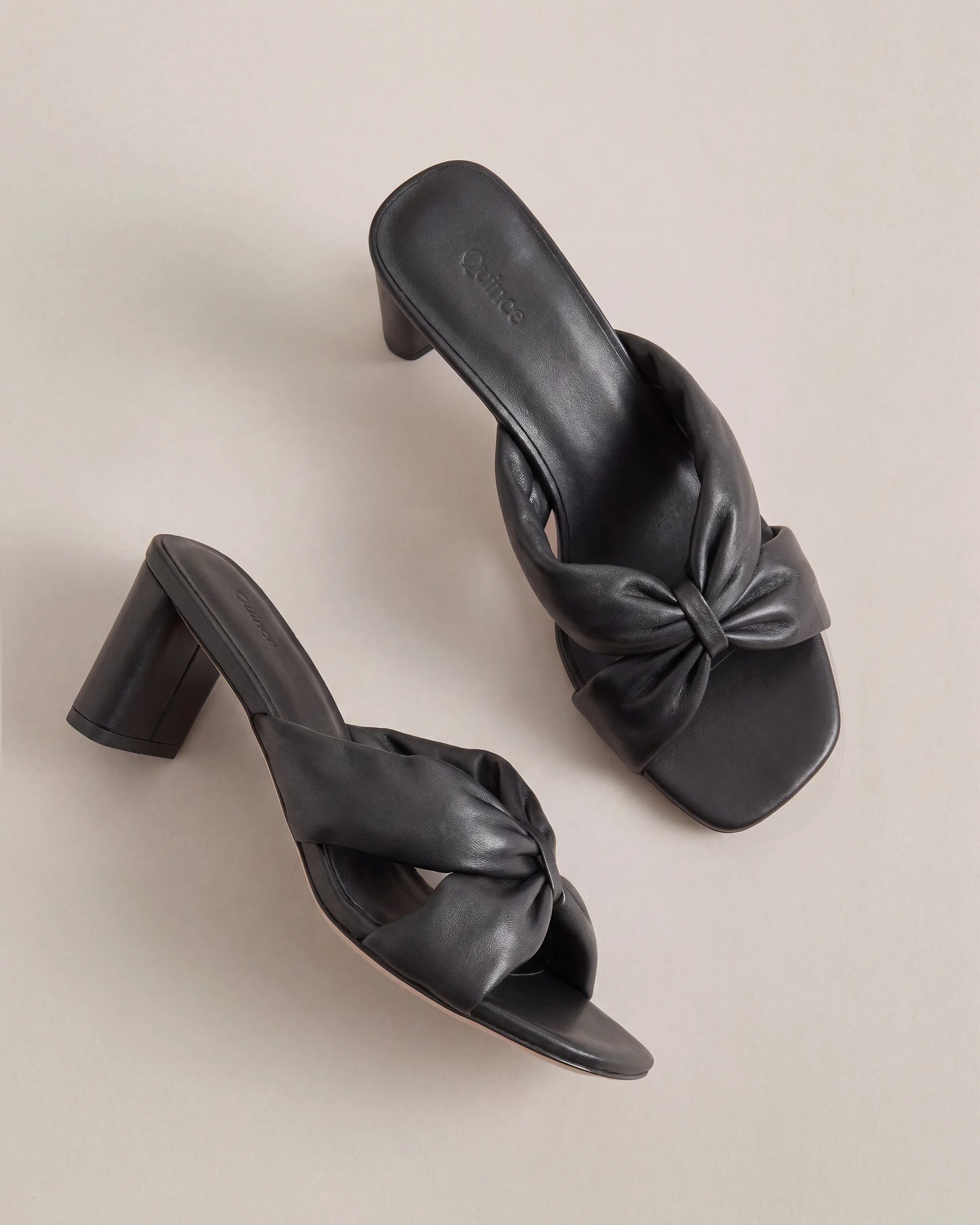 Italian Leather Twist Mid Heel Mule - 5 / Almond