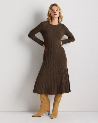 Mongolian Cashmere Wide-Rib Midi Dress - XS / Black