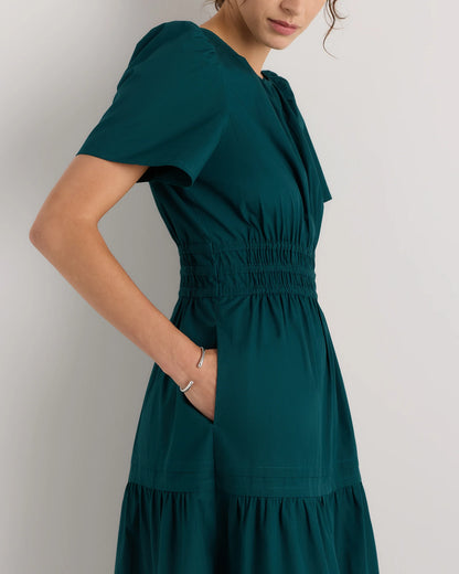 100% Organic Cotton Poplin Tiered Maxi Dress - XS / Riviera Blue Heirloom Floral