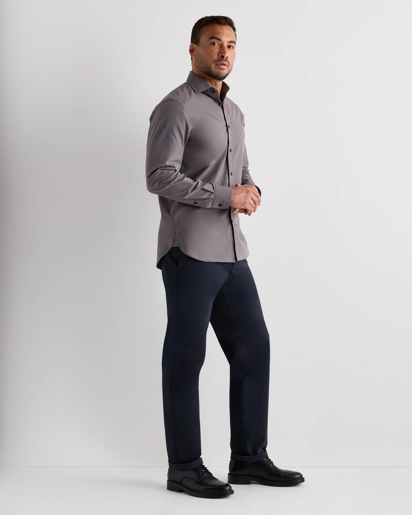 Organic Cotton Stretch Poplin Dress Shirt - S / White/Navy Minigrid