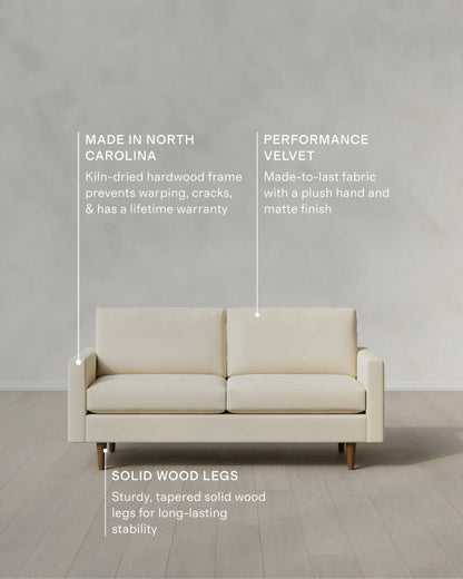 Atlas Midcentury Sofa in Performance Velvet - 6ft / Ivory