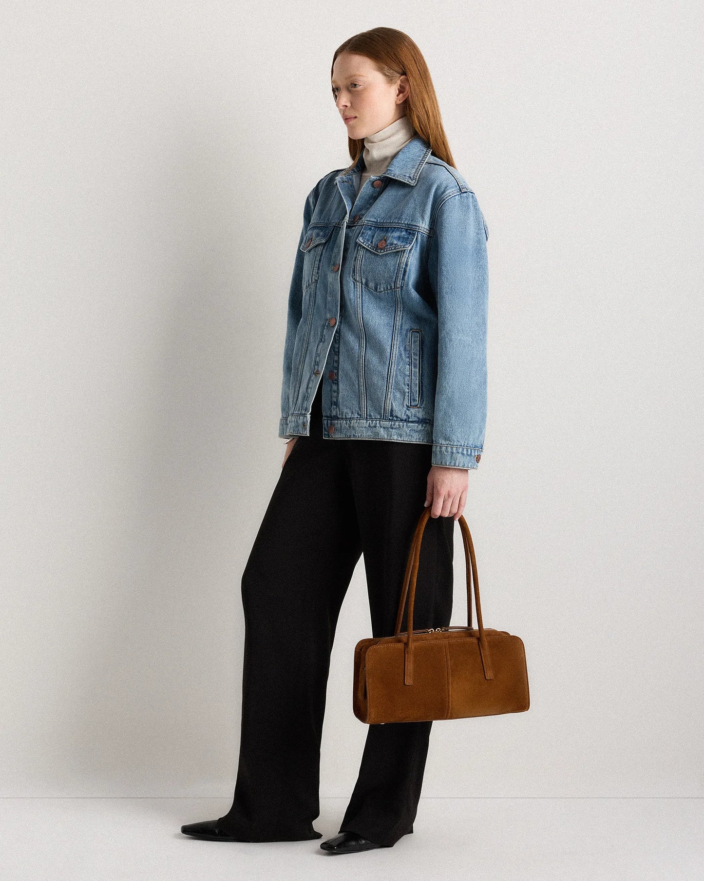 Italian Suede East-West Shoulder Bag - One Size / Whiskey
