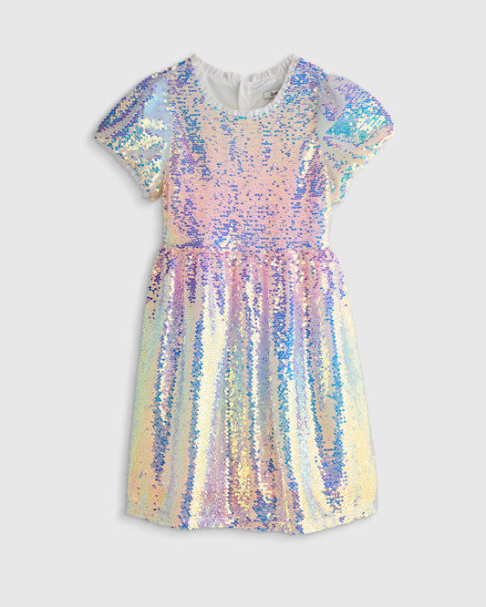 Sequin Flutter Sleeve Dress - 6 / Rainbow Sequins