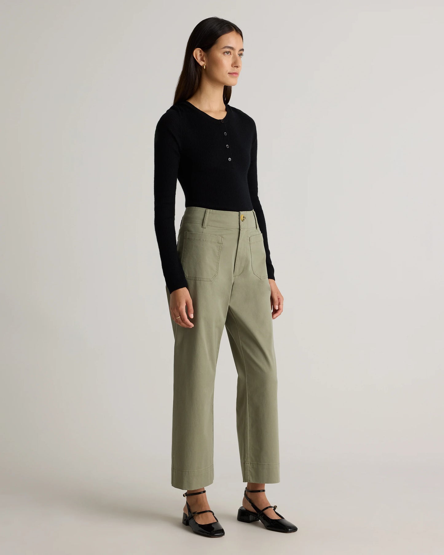 Organic Stretch Cotton Chino Cropped Wide Leg Pants - 0 / Aegean Blue