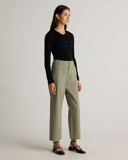 Organic Stretch Cotton Chino Cropped Wide Leg Pants - 0 / Aegean Blue
