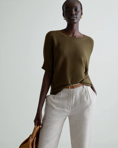 Lightweight Cotton Cashmere Link-Stitch Dolman Sweater - XS / Sugar Stone