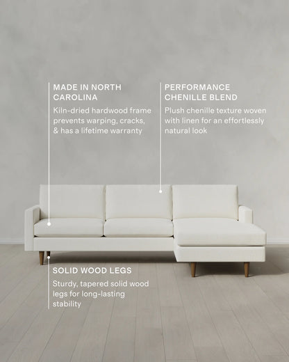 Atlas Midcentury Chaise Sectional in Performance Chenille Linen Blend - 106" Right Arm / Sorrell