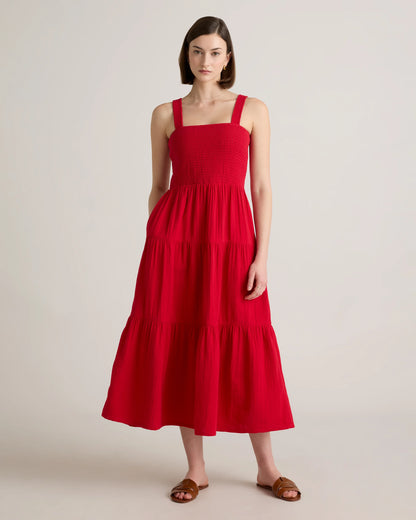 100% Organic Cotton Gauze Smocked Sleeveless Maxi Dress - XS / Ocean Breeze
