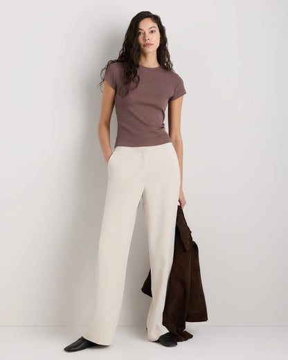 Organic Cotton Micro-Rib Crewneck Tee - XS / Heather Oatmeal