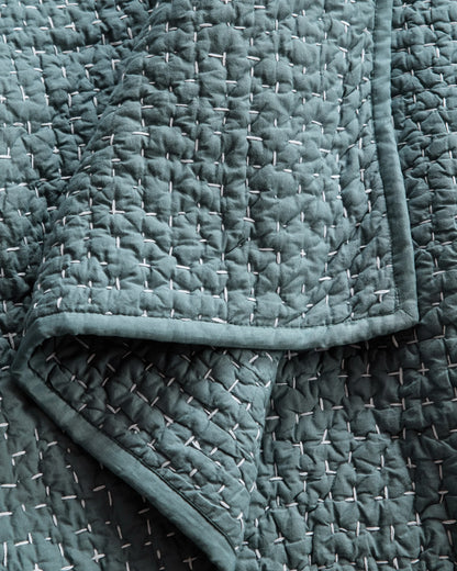 Organic Cotton Hand Stitched Quilt Set - Twin / Stone