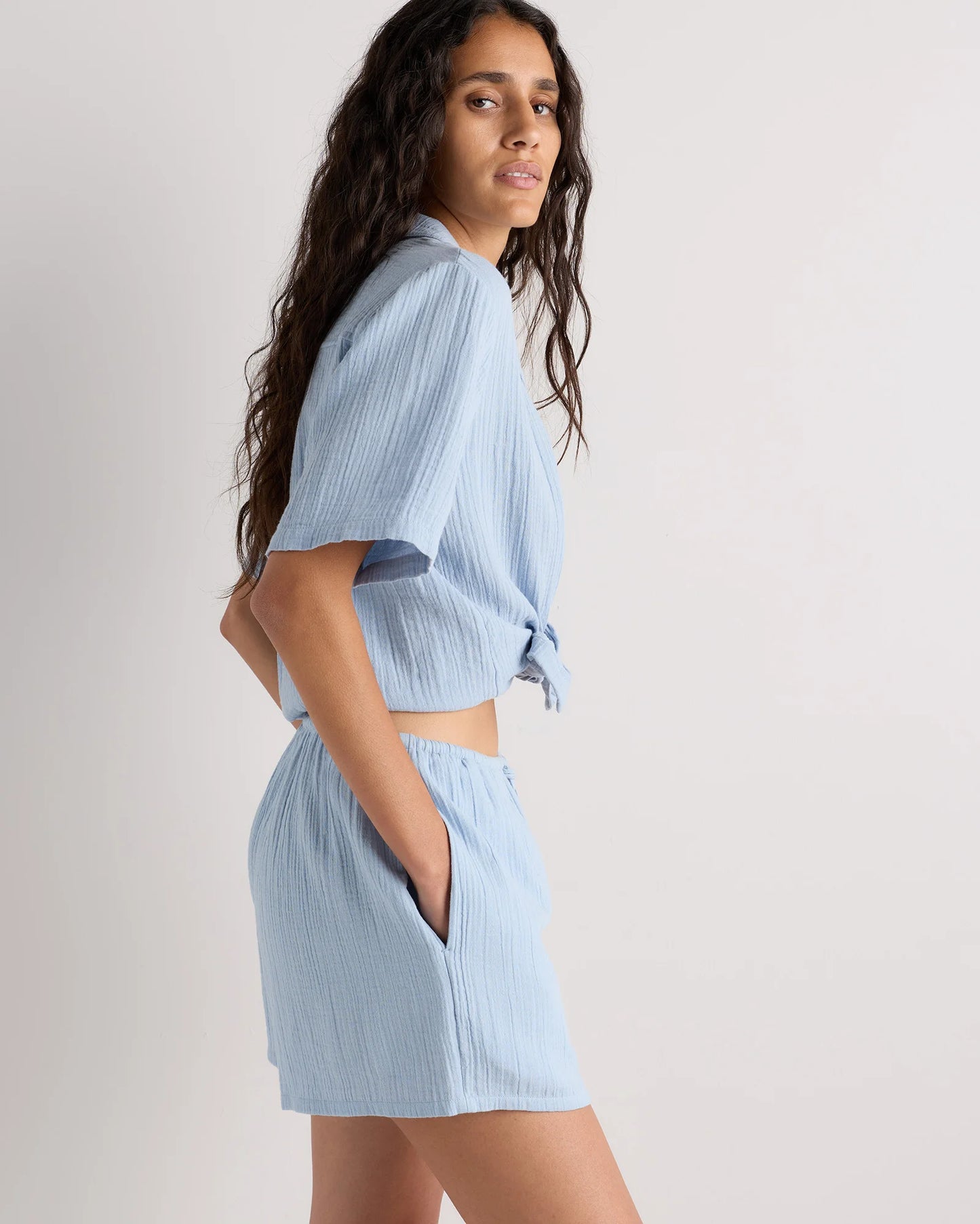 100% Organic Cotton Gauze Shorts - XS / Orchid Blue