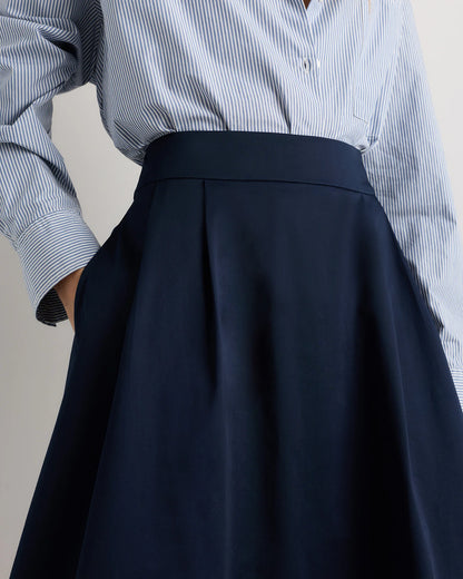 Organic Cotton Sateen A-line Midi Skirt - XS / True Black