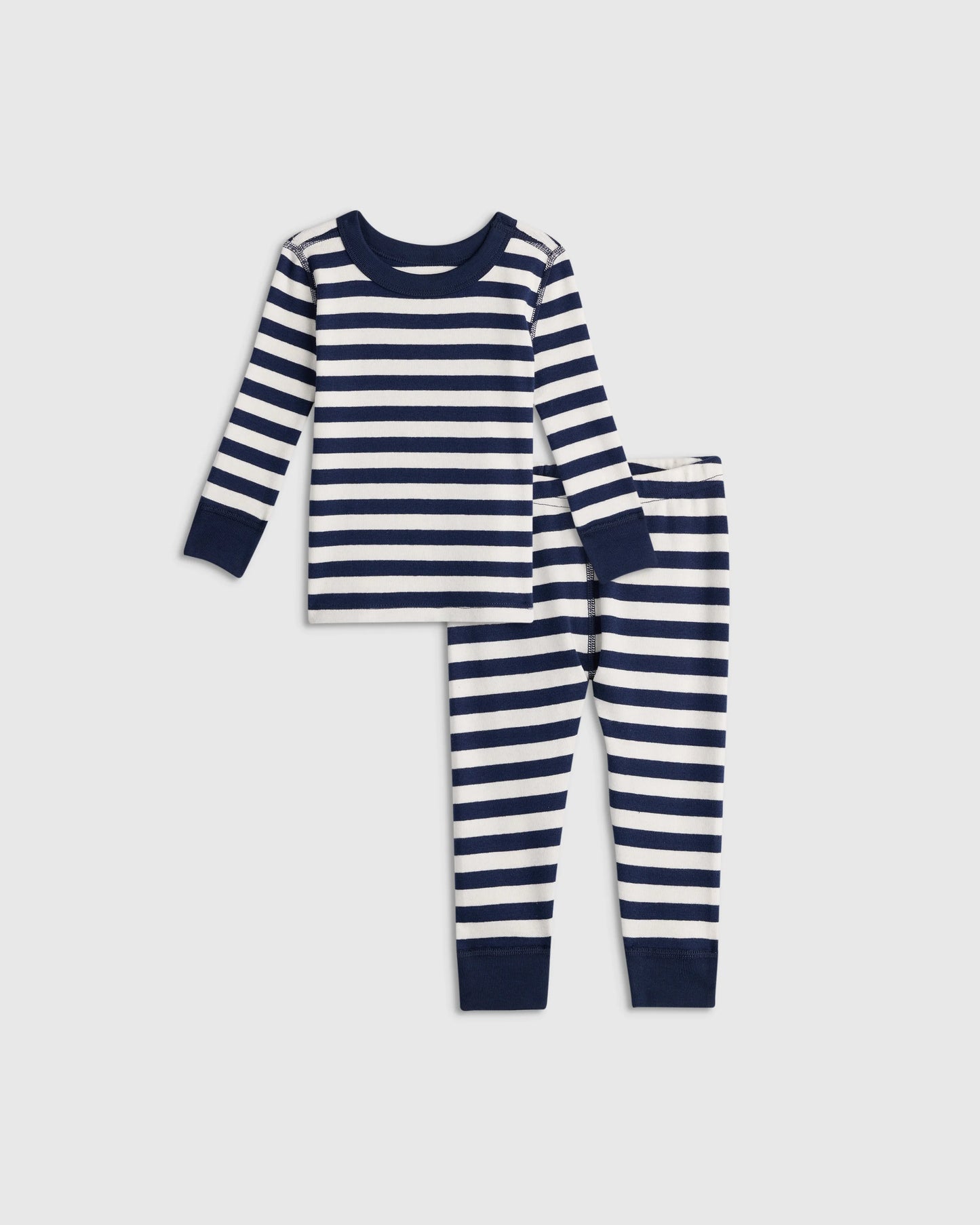 100% Organic Cotton Long Sleeve and Pant Pajama Set - 12-18M / Navy Stripe