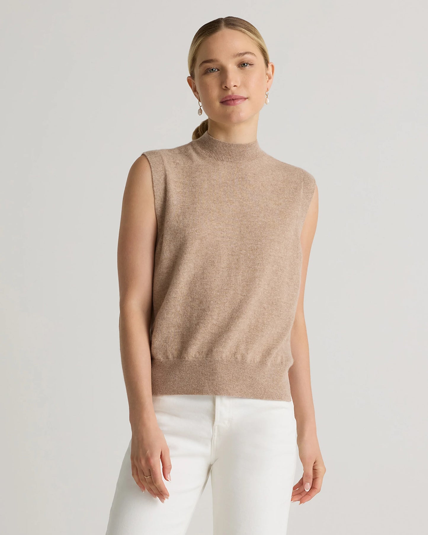 Mongolian Cashmere Mock Neck Sweater Vest - XS / Oatmeal